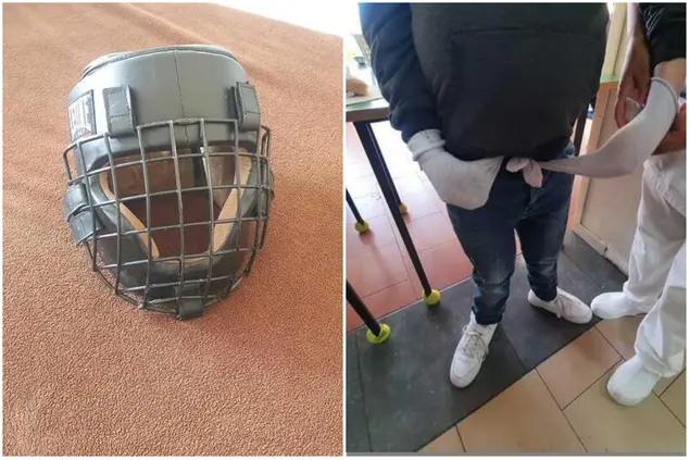 La maschera per il volto e le mani coperte (Ansa)