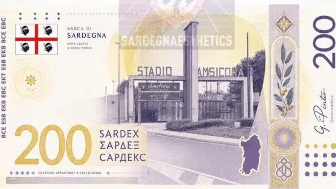 Una banconota con immagini di Gigi Riva e luoghi sardi circolano sui social in versione satirica
