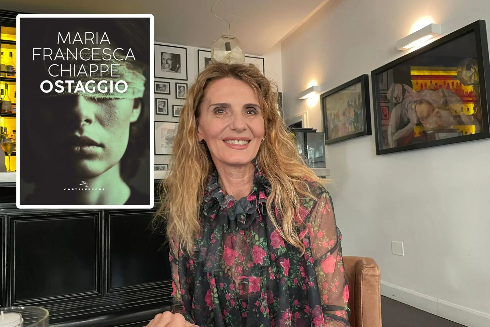 Maria Francesca Chiappe e la copertina del romanzo "Ostaggio"