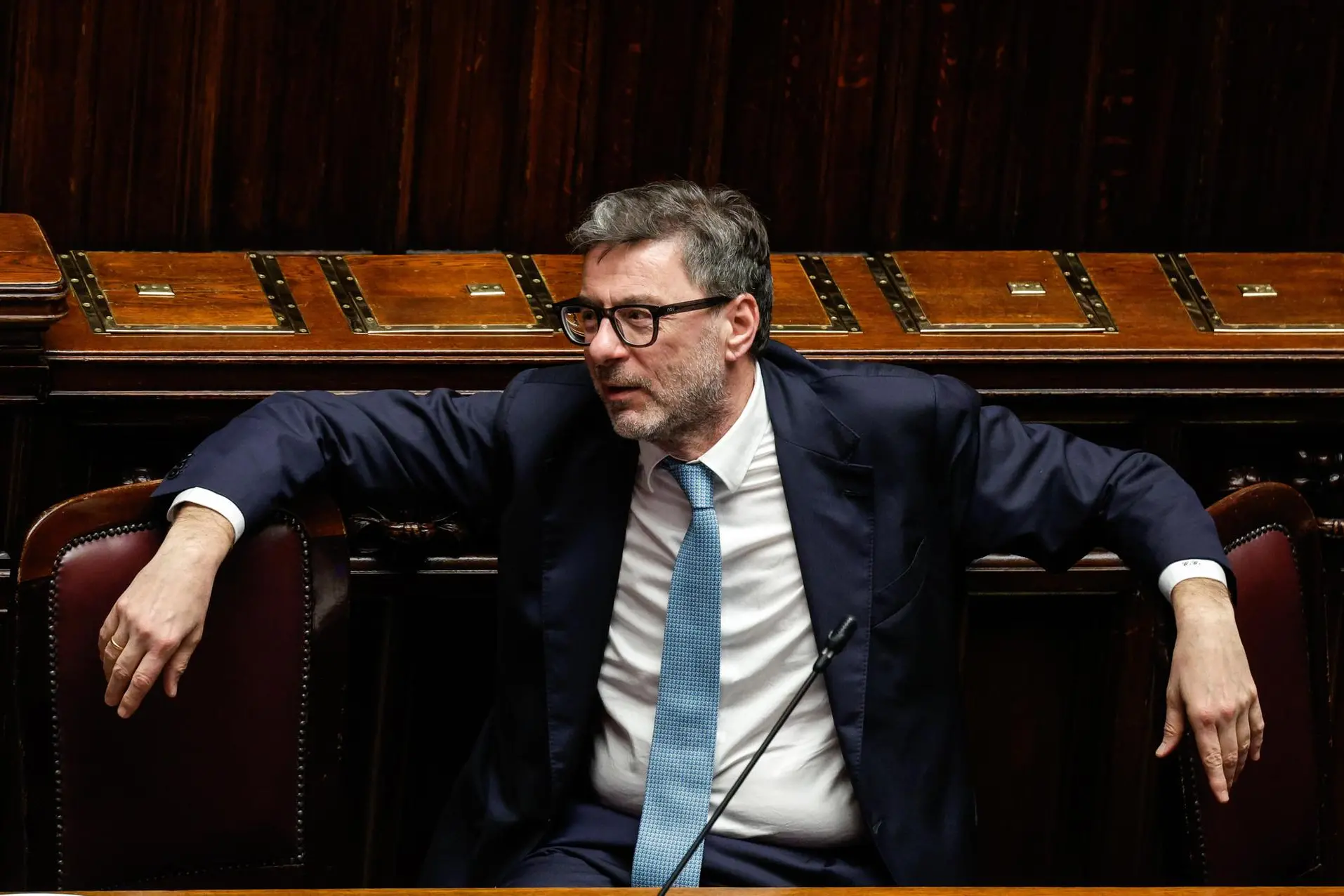 Il ministro dell'Economia e Finanze Giancarlo Giorgetti alla Camera dei Deputati durante il voto di fiducia sulla Legge di Bilancio 2026, Roma, 29 Dicembre 2025. ANSA/GIUSEPPE LAMI