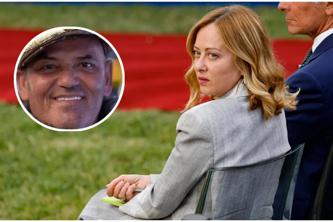 Giorgia Meloni (Ansa), nel riquadro Stefano Addeo (foto dai social)