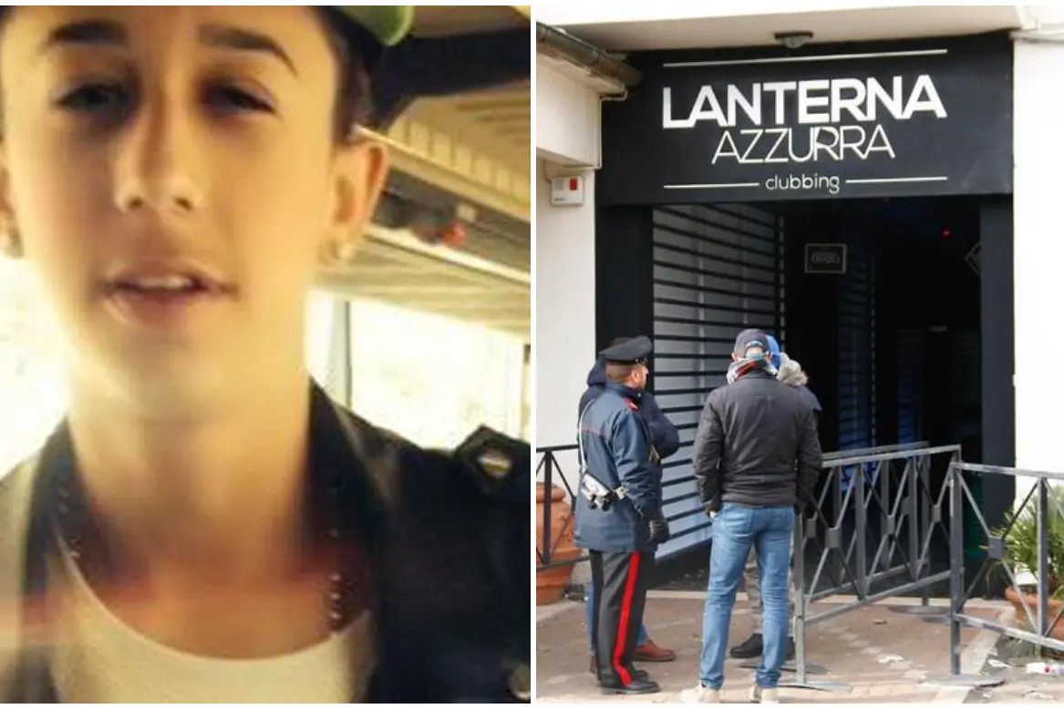 Andrea Cavallari in una foto tratta dal suo profilo Facebook, a destra l'ingresso della Lanterna Azzurra a Corinaldo (Ansa)