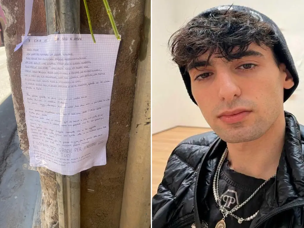 Federico Chia, morto a Serramanna in un incidente in scooter. A destra, la lettera di due amiche