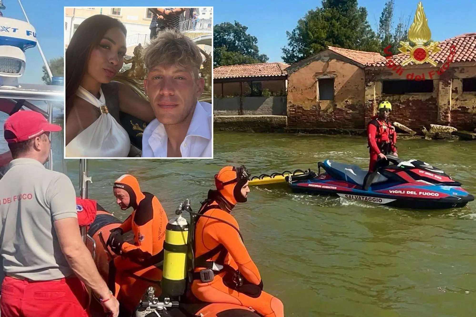 Nella combo la foto della 26enne Gabriella Querino e del 25enne Sean Michieli e il luogo dell'incidente, il canale Tessera a Venezia (foto Ansa)
