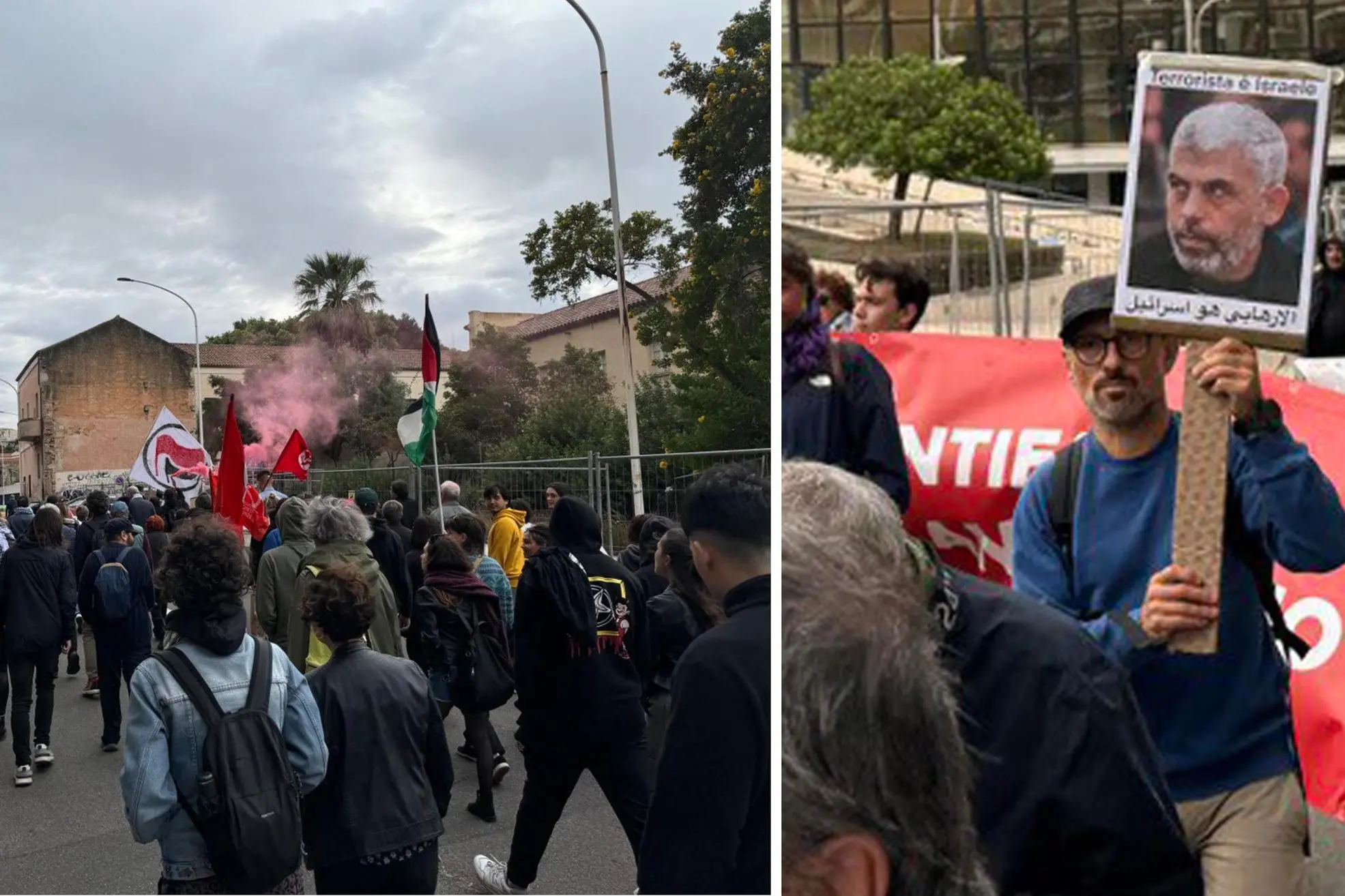 Anche foto di Sinwar al corteo a Cagliari contro il Ddl sicurezza (Ansa)