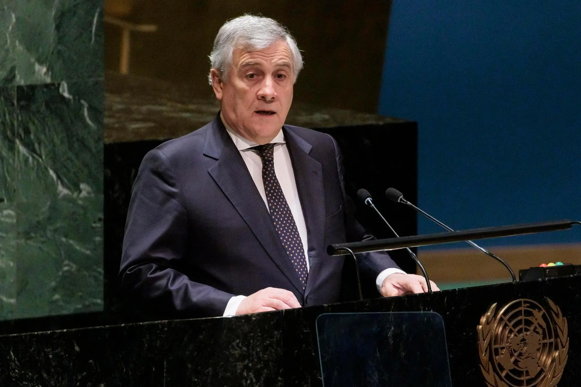 L'intervento del ministro Antonio Tajani all'Onu (Ansa)
