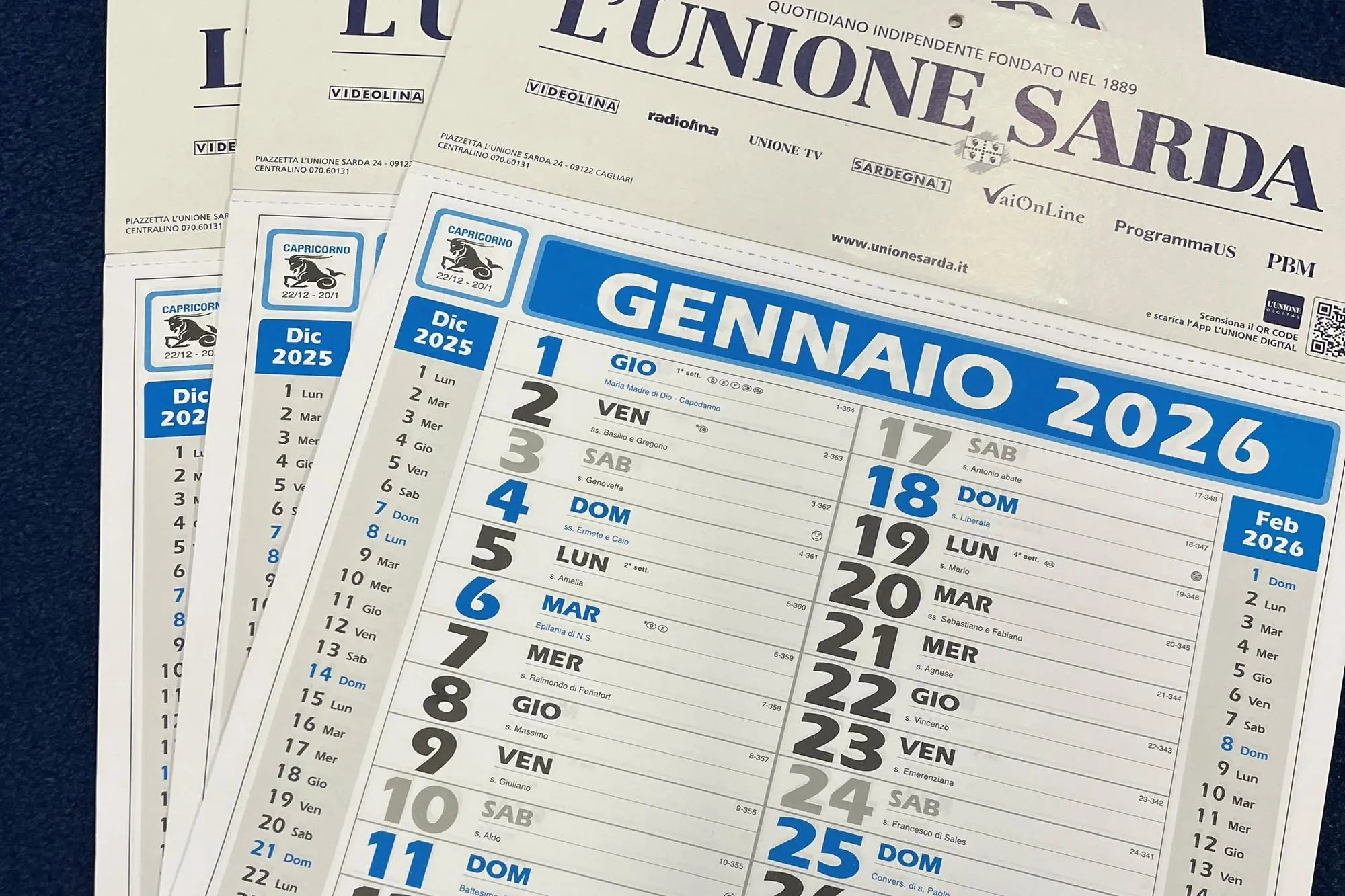 Il calendario de L'Unione Sarda 2026