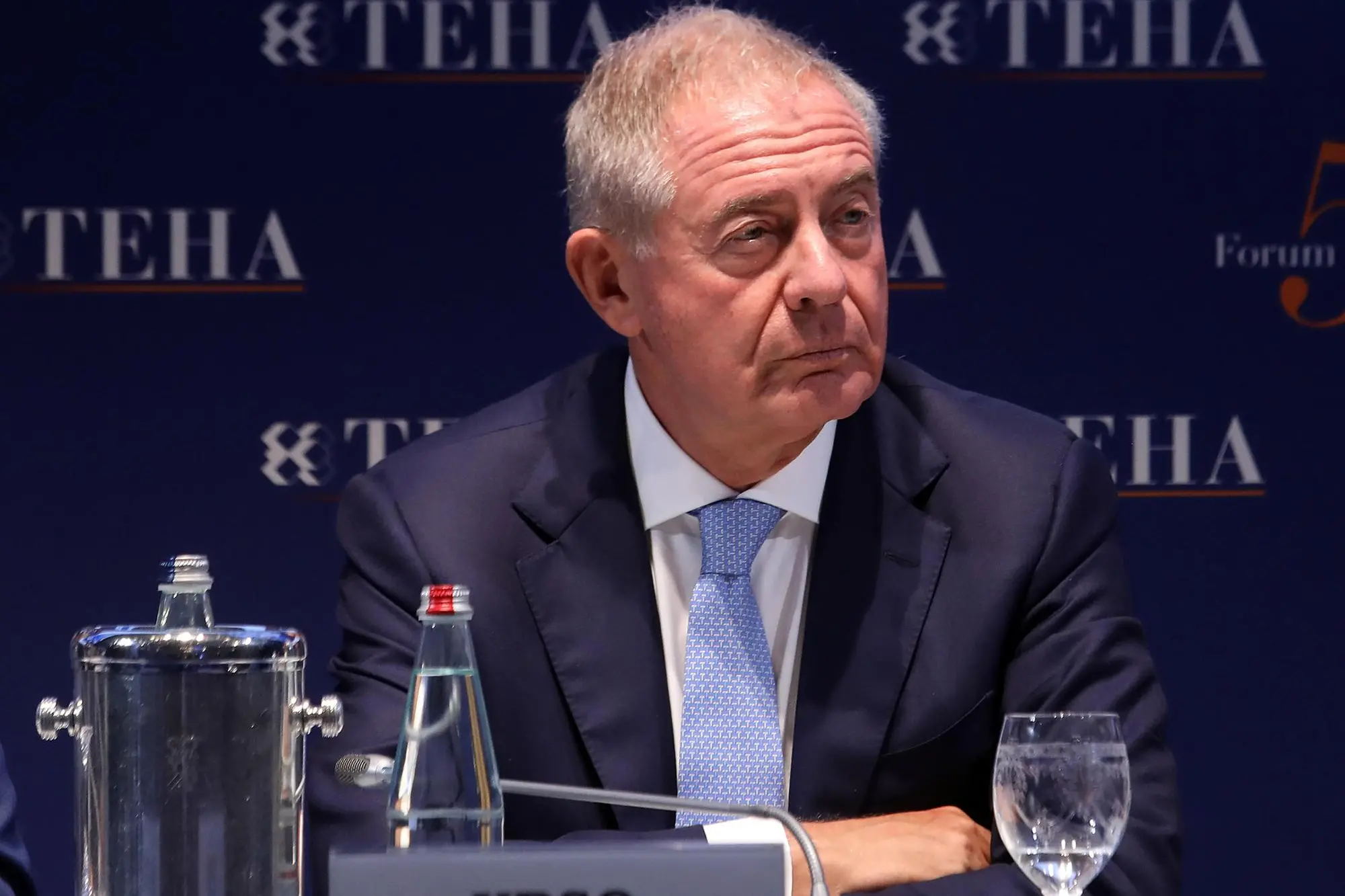 Il ministro delle Imprese e del Made in Italy Adolfo Urso in occasione della terza giornata del 50° Forum Ambrosetti “Intelligence on the world Europe, and Italy, lo scenario di oggi e di domani per le strategie competitive”. Cernobbio 8 Settembre 2024 ANSA / MATTEO BAZZI