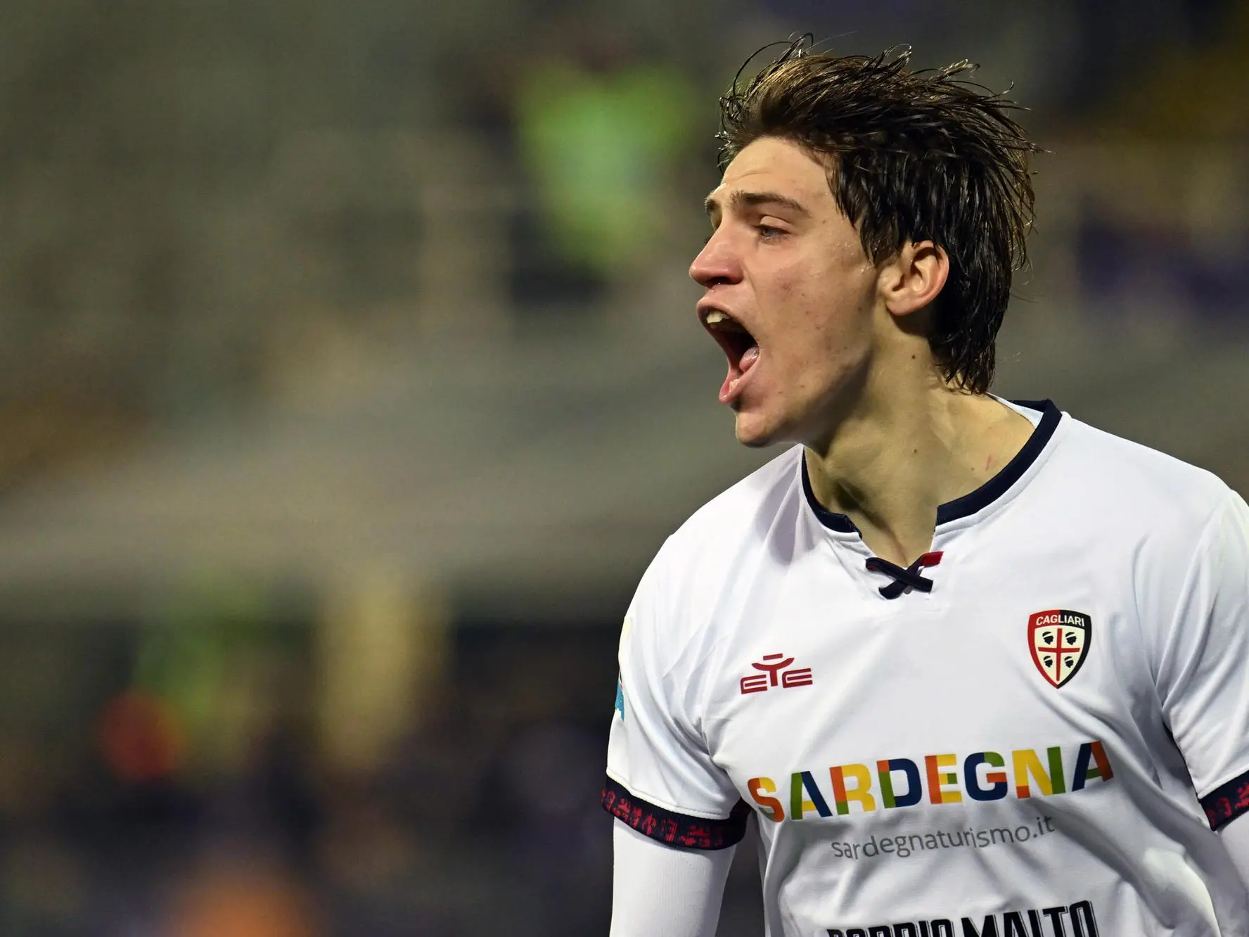 L'esultanza di Marco Palestra per il gol in Fiorentina-Cagliari (foto Ansa)