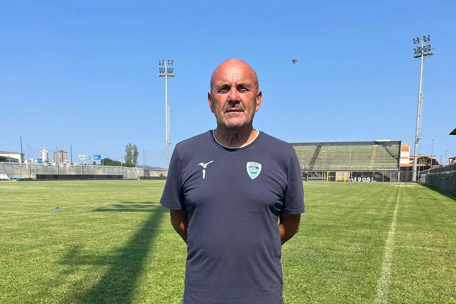 L'allenatore dell'Olbia Giancarlo Favarin (foto Ilenia Giagnoni)