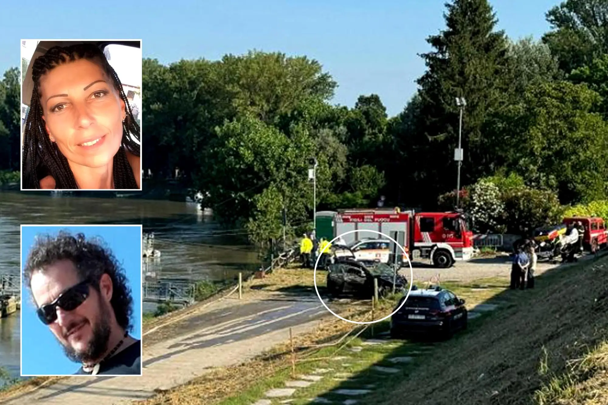Lorena Vezzosi, Stefano Del Re e il luogo in cui è stata ritrovata l'auto (foto Facebook via Ansa)