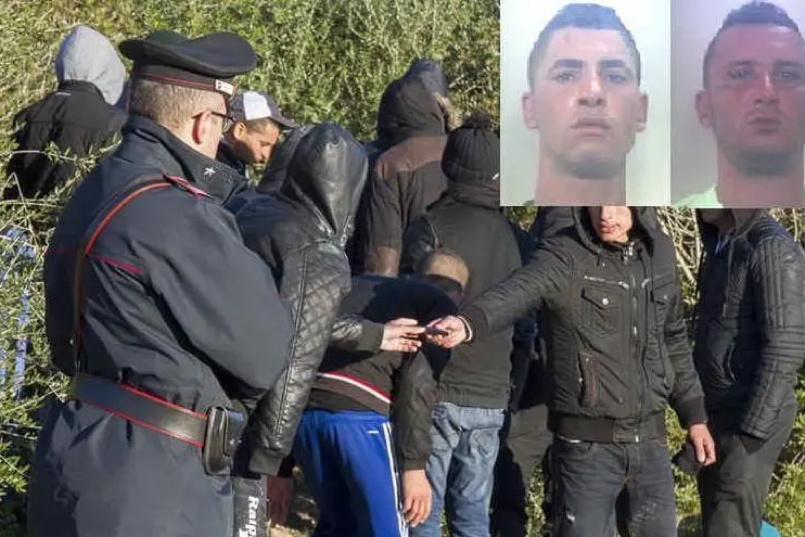 Migranti appena sbarcati nel Sulcis, nei riquadri i due scafisti arrestati