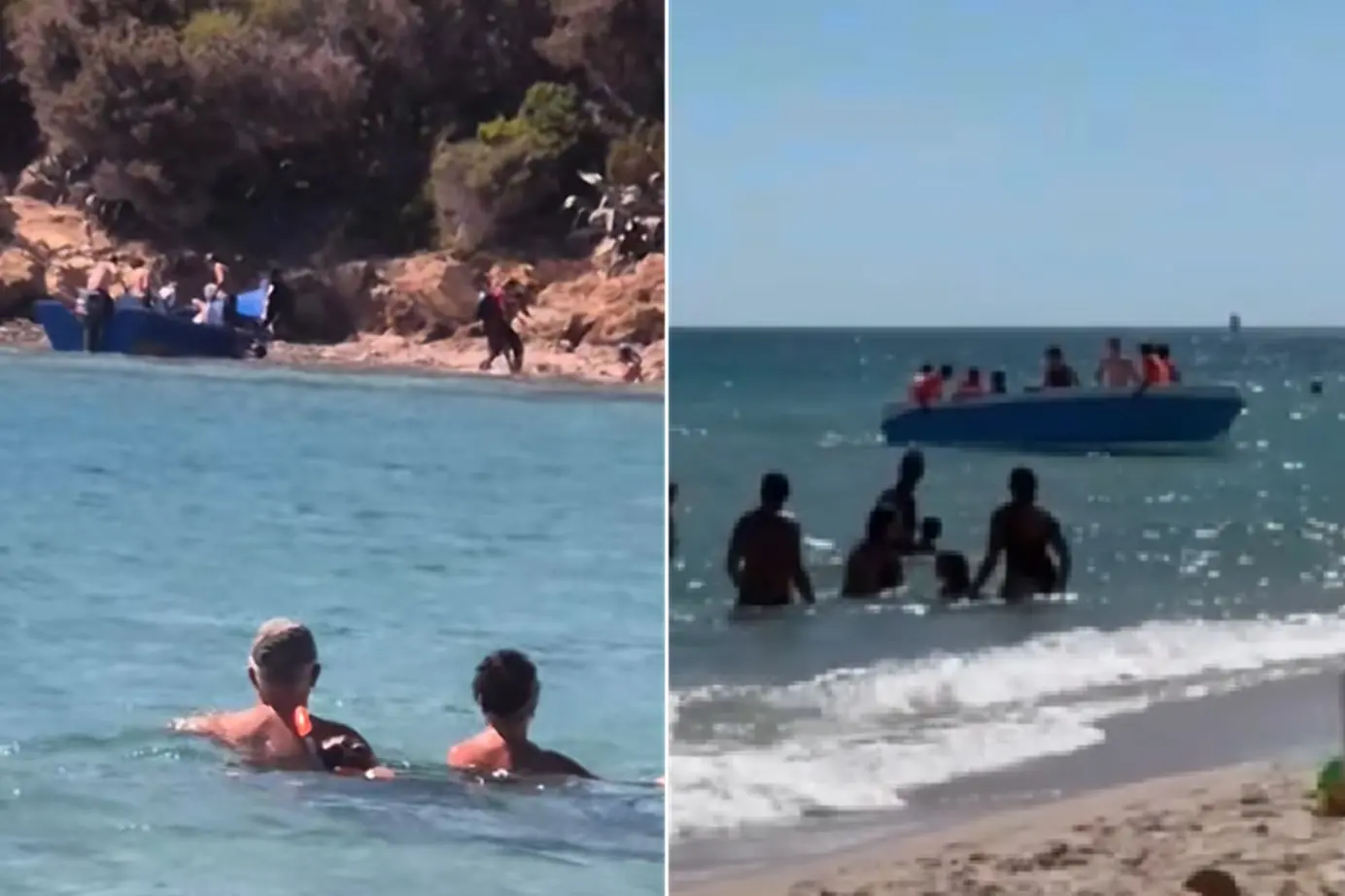 Barchino di migranti con il motore acceso tra i bagnanti: il video da Tuerredda