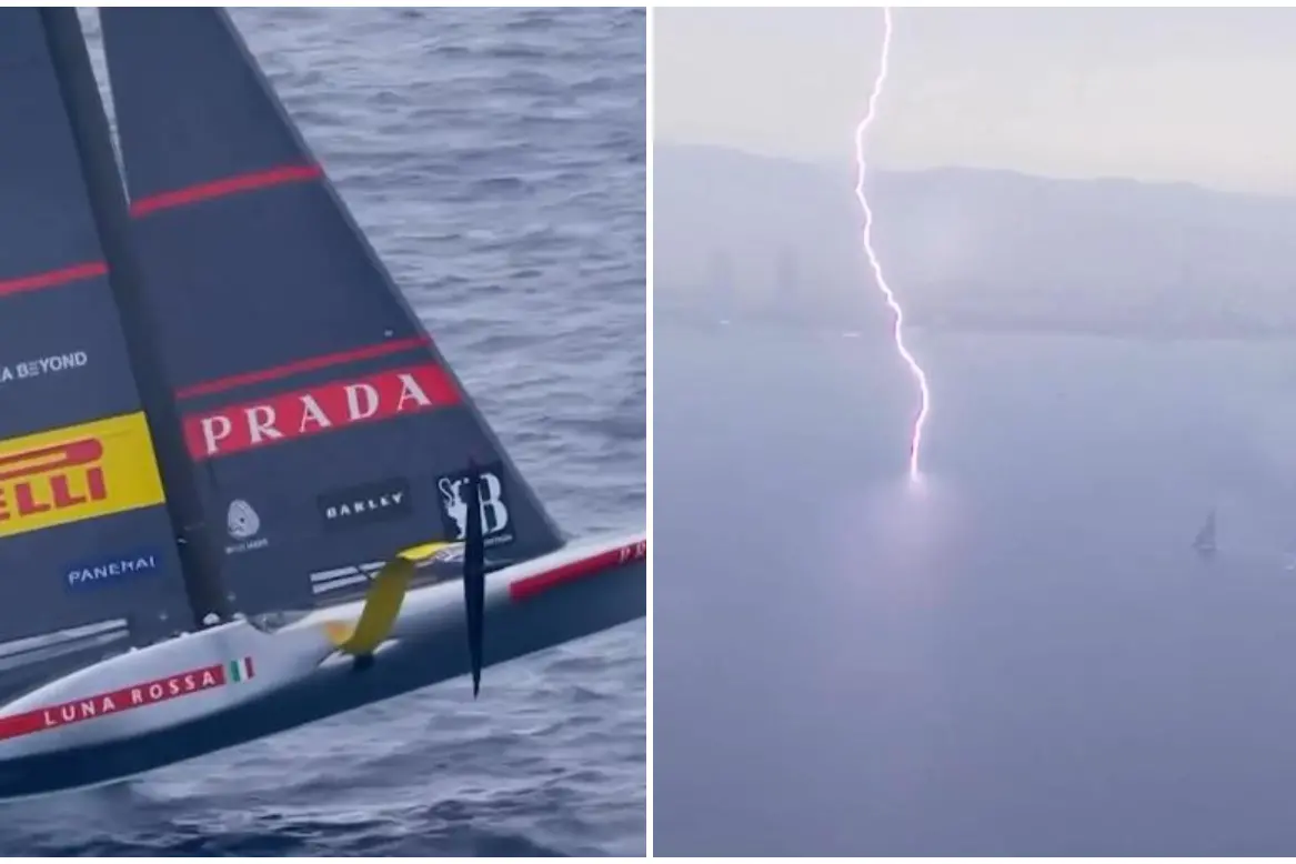 Il "quasi ribaltamento" di Luna Rossa e il fulmine caduto a pochi metri dalla barca (Luna Rossa Prada Pirelli Instagram)