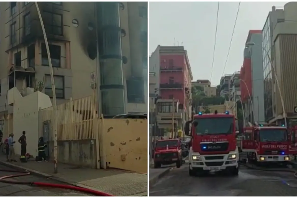 L'intervento dei vigili del fuoco in via Sauro (Frame da video)