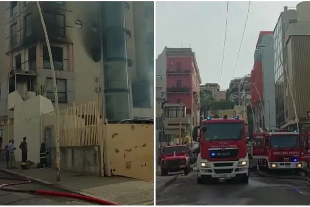 L'intervento dei vigili del fuoco in via Sauro (Frame da video)