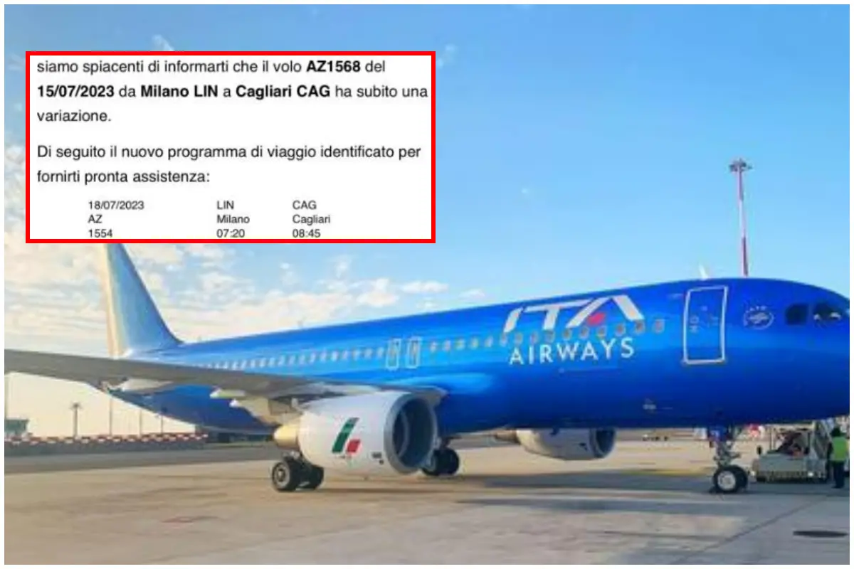 Un aereo Ita, nel box il messaggio ricevuto dalla viaggiatrice diretta a Cagliari