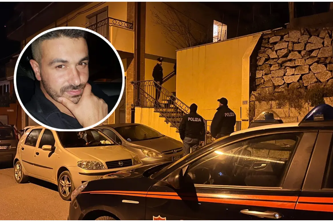 Gli inquirenti nel luogo in cui è stato ucciso Tonino Pireddu, nel riquadro (foto L'Unione Sarda)