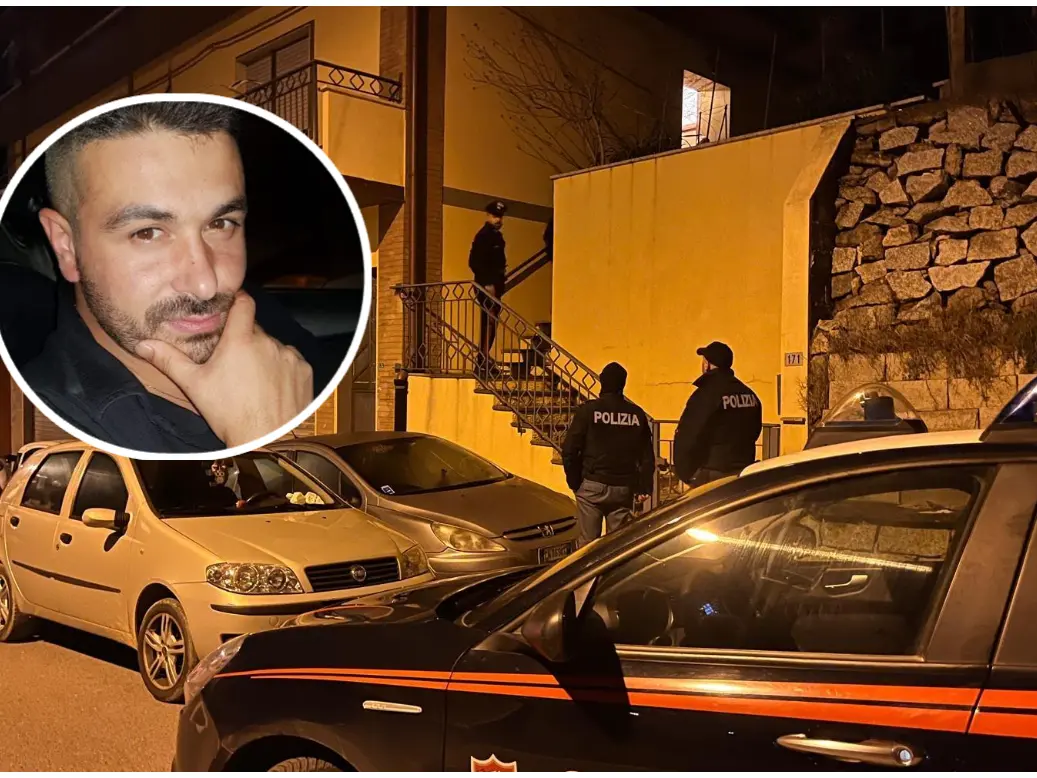 Gli inquirenti nel luogo in cui è stato ucciso Tonino Pireddu, nel riquadro (foto L'Unione Sarda)