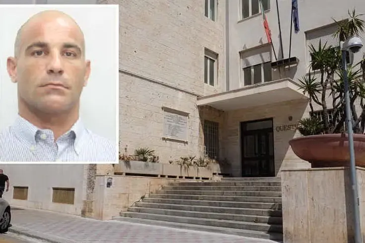 La Questura di Cagliari e, nel riquadro, Stefano Pinna