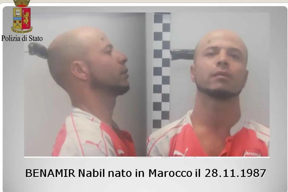 Una slide della Polizia di Stato su Nabil Benamir (Ansa)