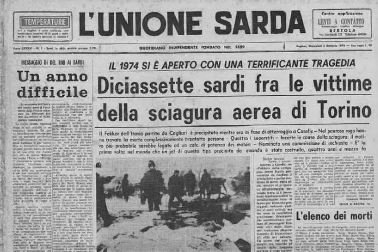 La prima pagina de L'Unione Sarda di 50 anni fa