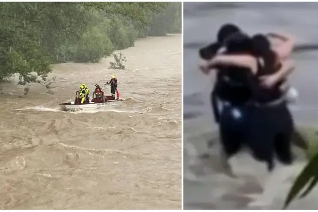 Le ricerche, a destra i tre ragazzi abbracciati mentre l'acqua sale rapidamente