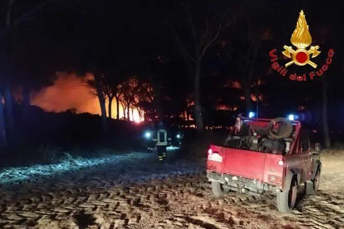 Notte di fuoco nell'Oristanese (foto Vvf)
