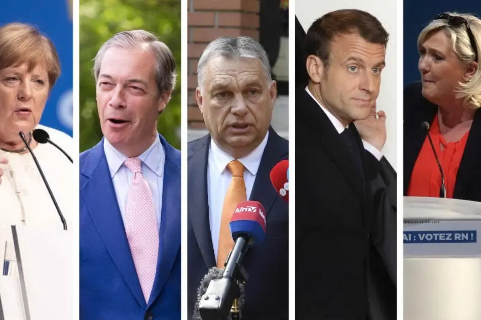Da sinistra: Merkel, Farage, Orban, Macron, Le Pen