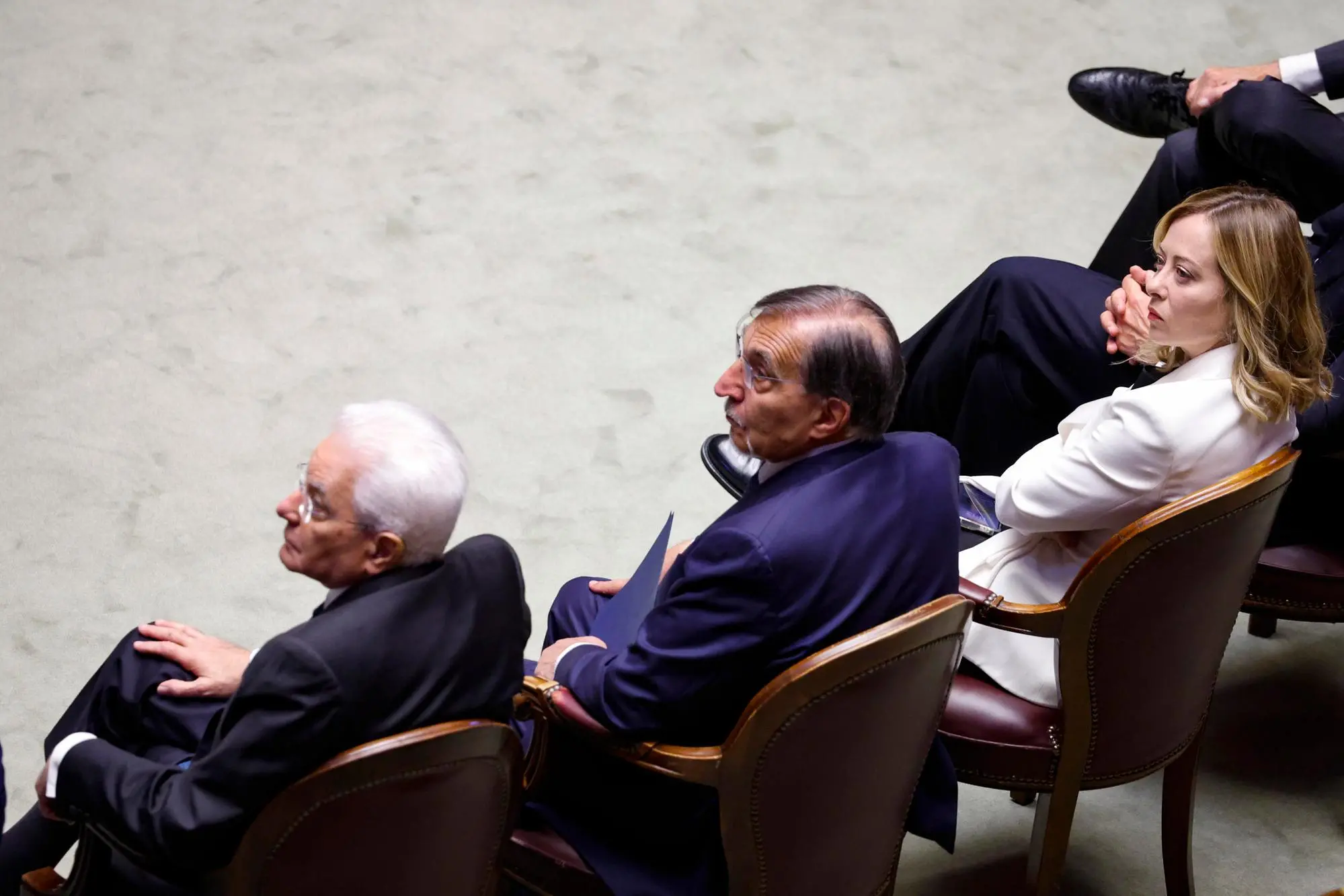Mattarella con La Russa e Giorgia Meloni (Ansa)