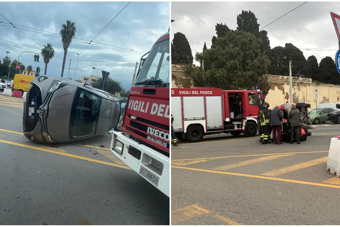 L'incidente alla rotatoria di Bonaria (foto vigili del fuoco)