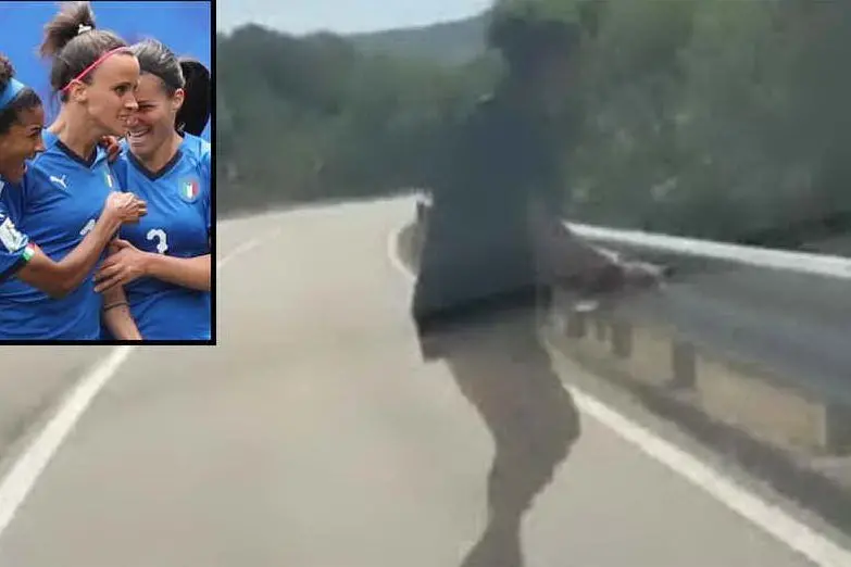 Un frame del salvataggio dalle stories Instagram di Barbara Bonansea (nel riquadro, Ansa)