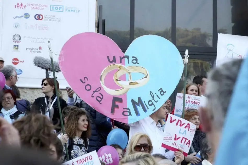 Partecipanti alla Marcia della Famiglia, l'evento conclusivo del Congresso di Verona (Ansa)
