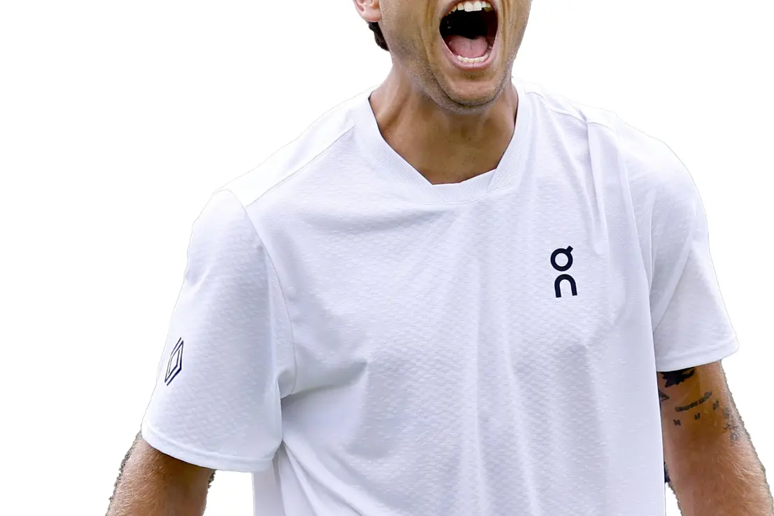 epa13077722 Flavio Cobolli of Italy celebrates after winning his Men's Singles second round match against Mariano Navone of Argentina at the Wimbledon Championships in London, Britain, 01 July 2026. EPA/TOLGA AKMEN
