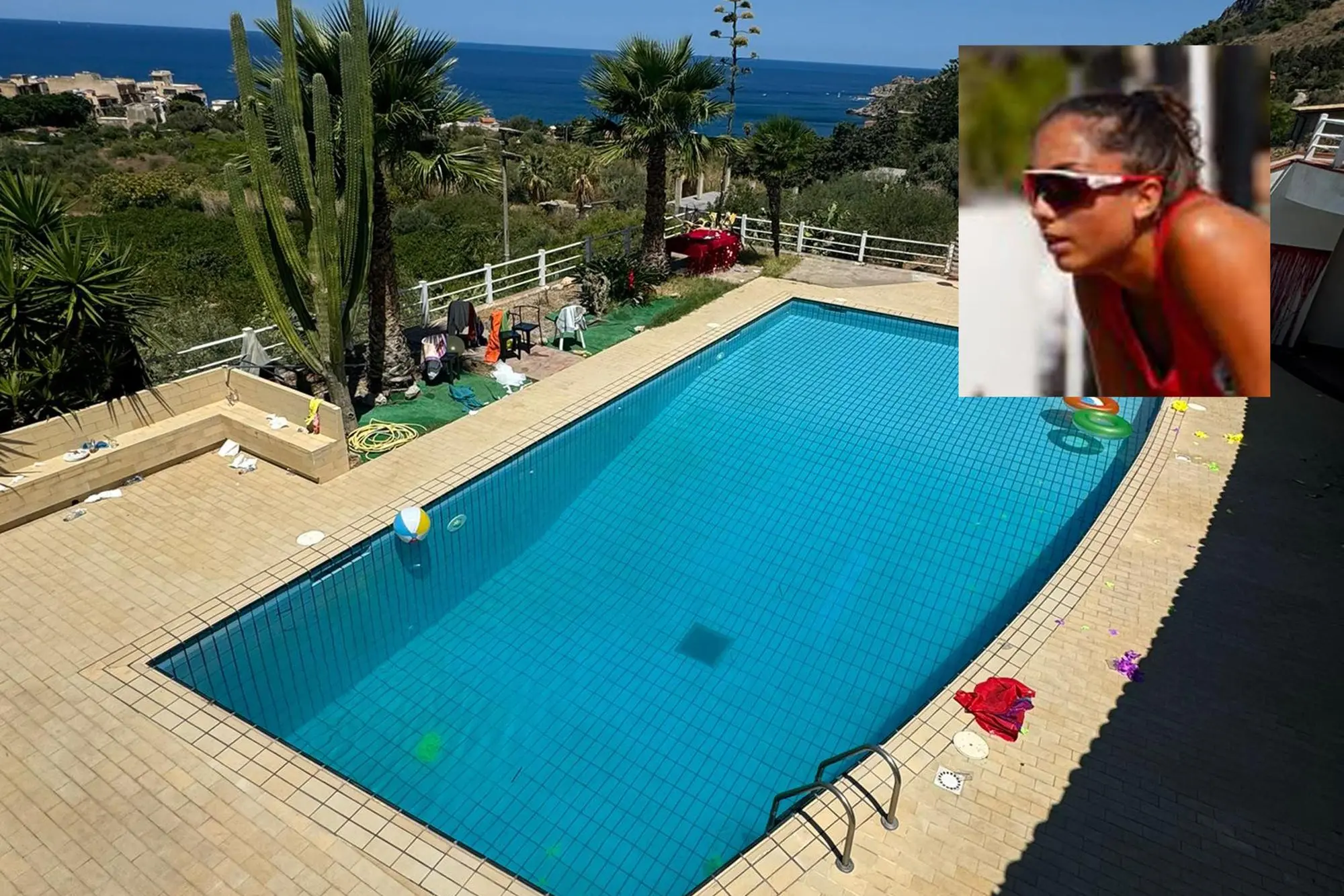 Una combo della piscina in cui è stata trovata morta Simona Cinà e una foto della giovane pallavolista, tratta dal suo profilo Facebook (via Ansa)