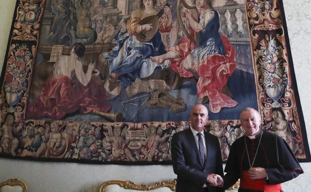 Alain Berset insieme al segretario di Stato Pietro Parolin (Foto Ansa)