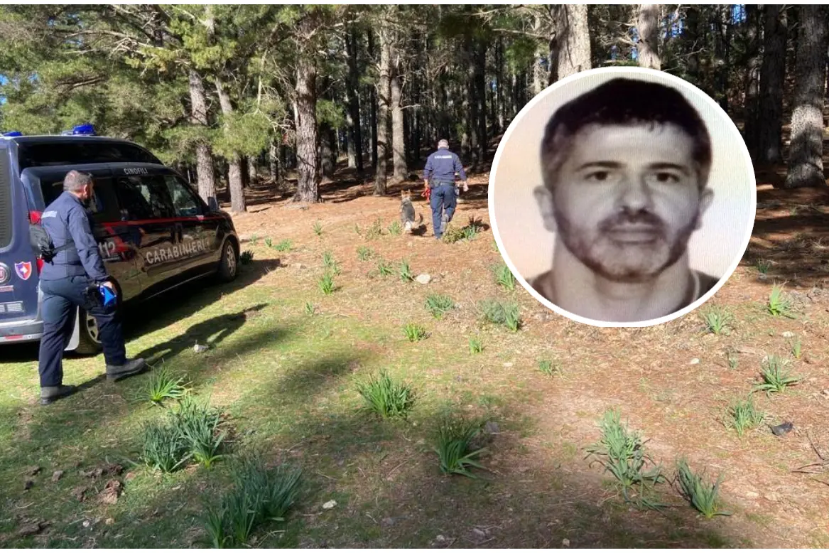 Le ricerche di Sandro Arzu, nel tondo, dopo la scomparsa da Arzana (foto L'Unione Sarda)
