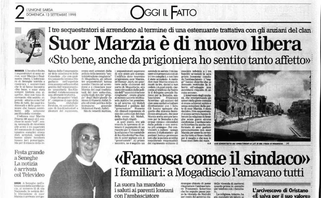 La notizia della liberazione su L'Unione Sarda