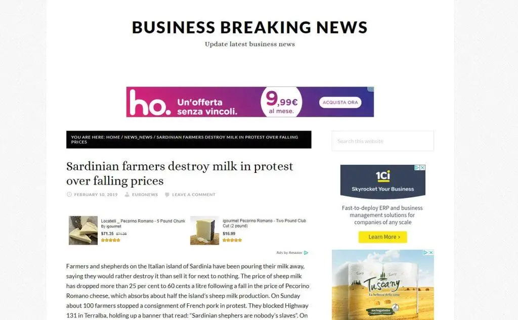 &quot;I pastori sardi buttano il latte in segno di protesta&quot; (Business Breaking News)