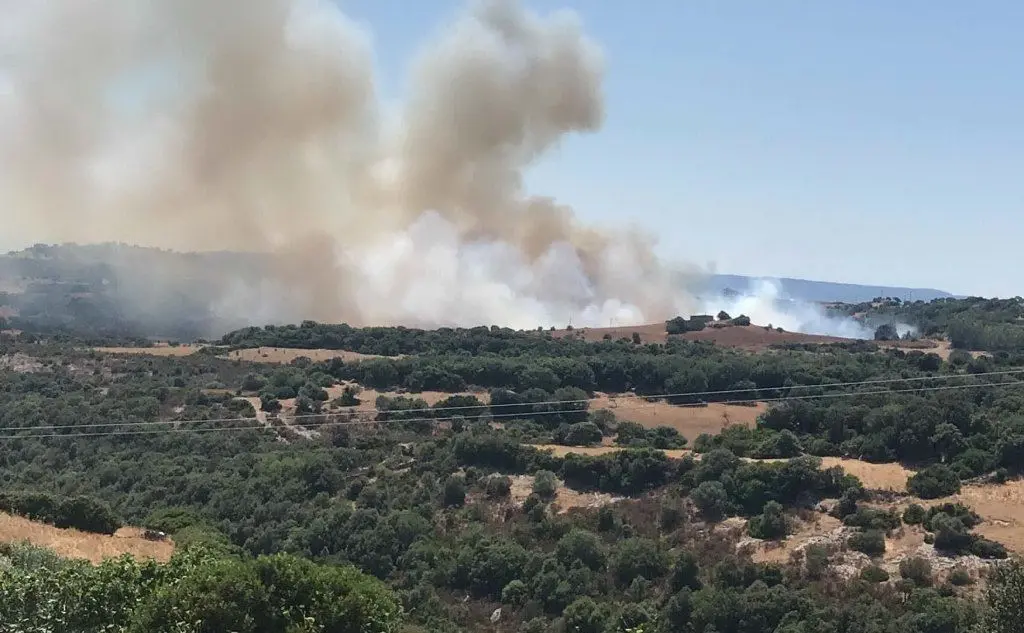 L'incendio nelle campagne di Ruinas (foto L'Unione Sarda - Pintori)