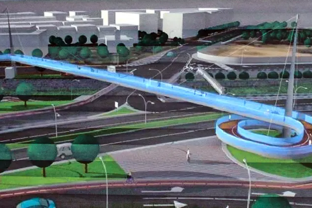 10 05 24 cagliari il render del progetto del ponte ciclopedonale tra via dei salinieri e via tramontana - foto giuseppe ungari