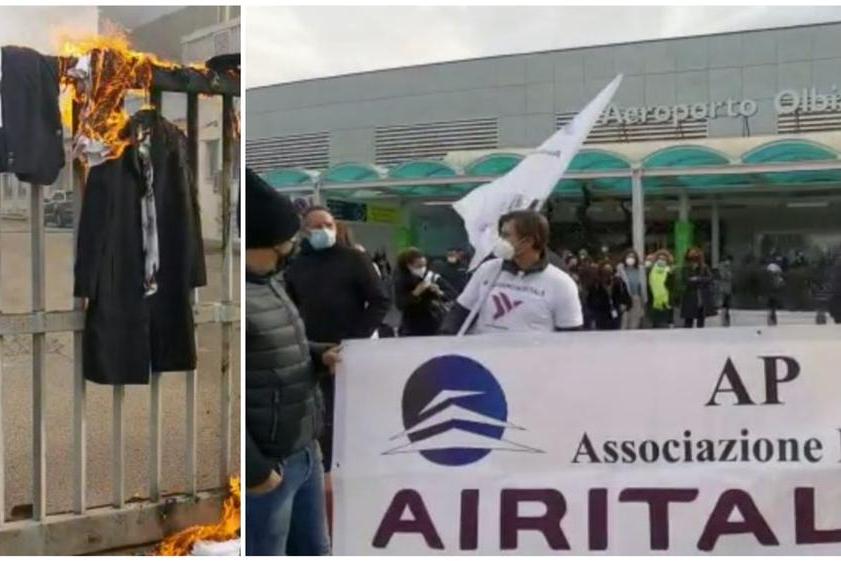 Divise bruciate in aeroporto: a Olbia il presidio dei lavoratori Air Italy licenziati