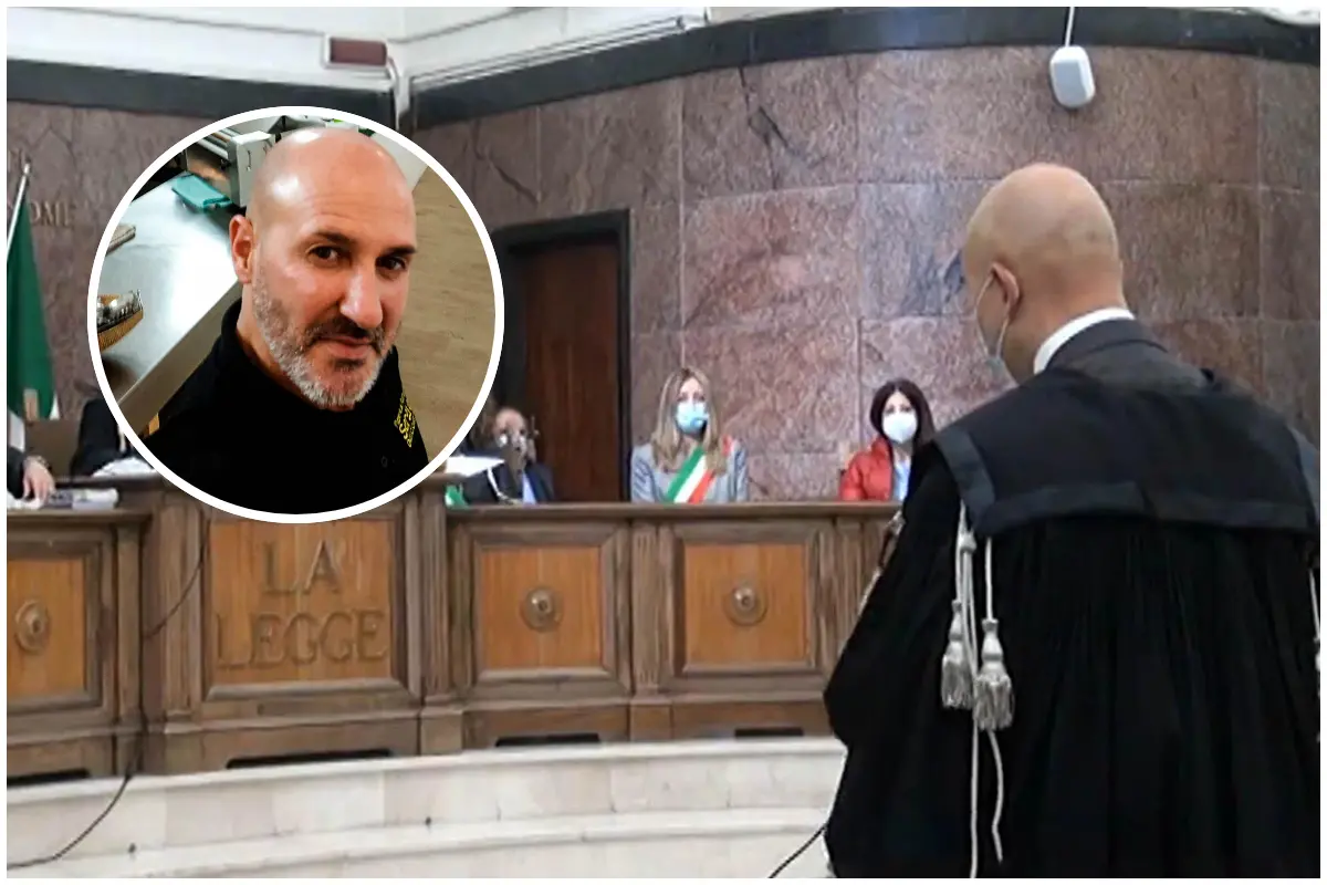 Un'udienza del processo (Archivio L'Unione Sarda) e, nel riquadro, Massimiliano Farci (foto da Facebook)