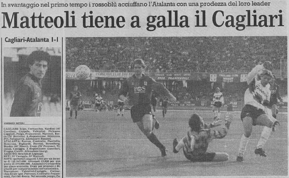 Articolo Unione Sarda del 28 ottobre 1993: Cesena-Cagliari di Coppa Italia, con l'esordio da titolare di Falaguerra