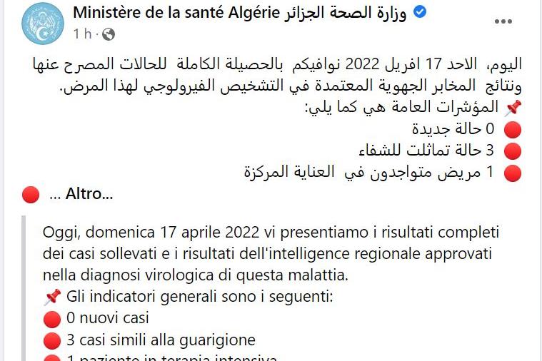 L’annuncio dell’Algeria: “Oggi nessun morto e nessun contagio Covid”