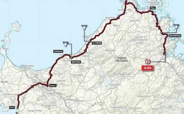 La prima tappa: Alghero-Olbia (fonte Giro d'Italia)