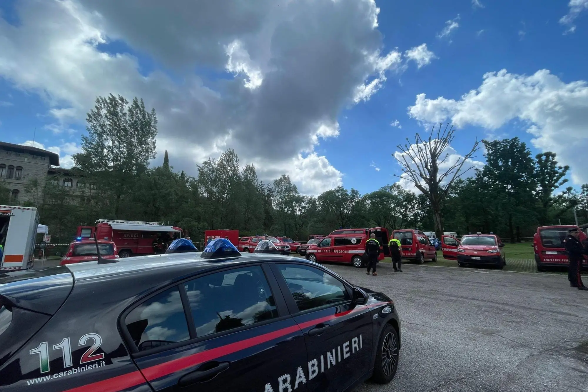 Il posto di comando avanzato per le ricerche della famiglia scomparsa da Piacenza lo scorso 20 aprile