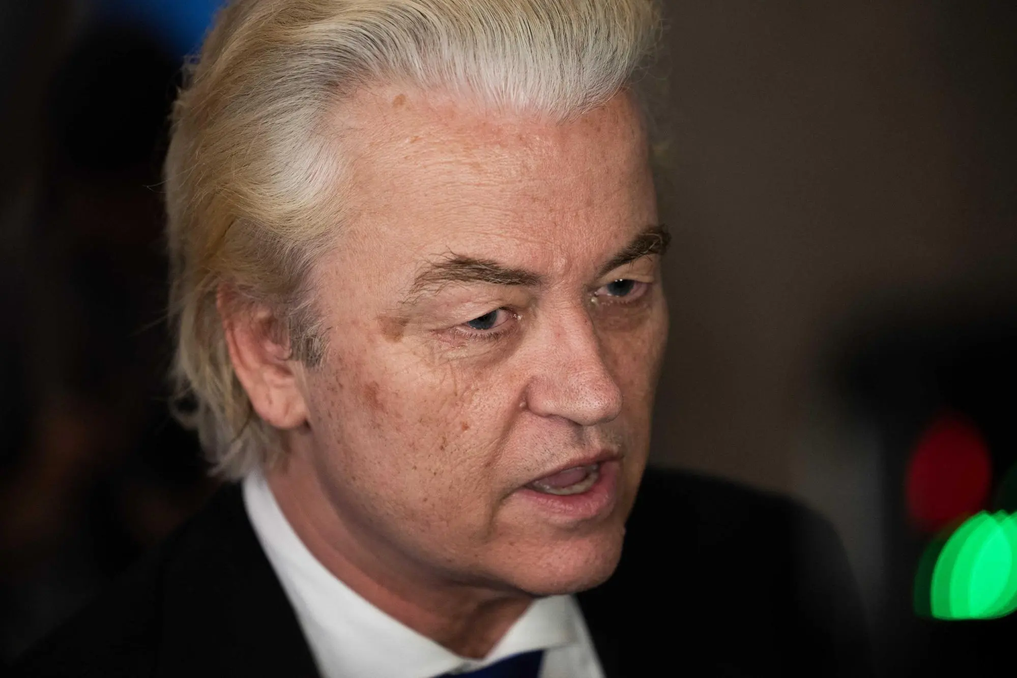 epa11394497 PVV leader Geert Wilders responds to the provisional results of the election of Dutch members for the European Parliament, in The Hague, The Netherlands, 06 June 2024. The European Parliament elections take place across EU member states from 06 to 09 June 2024, with the European elections in the Netherlands taking place on 06 June. EPA/Remko de Waal