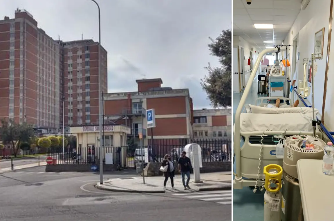 L'ospedale San Francesco e un anziano in barella in un corridoio
