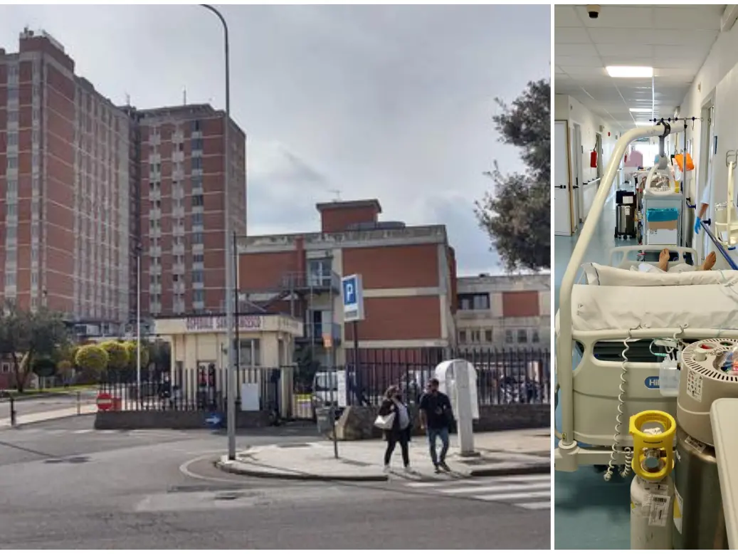 L'ospedale San Francesco e un anziano in barella in un corridoio